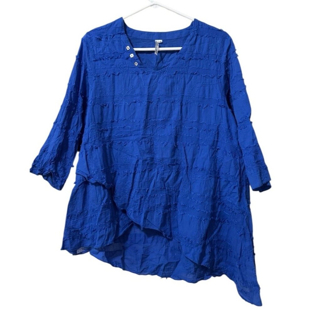 Lulu B Hippie Cottage Embroidered Asymmetrical Cotton Tunic Top Size Large Beach
